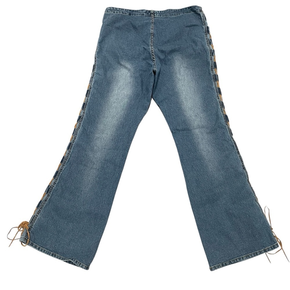 SEBO PARIS Y2K Juniors Lace up leg Blue Flared Women Jeans 13/14 - Picture 4 of 4